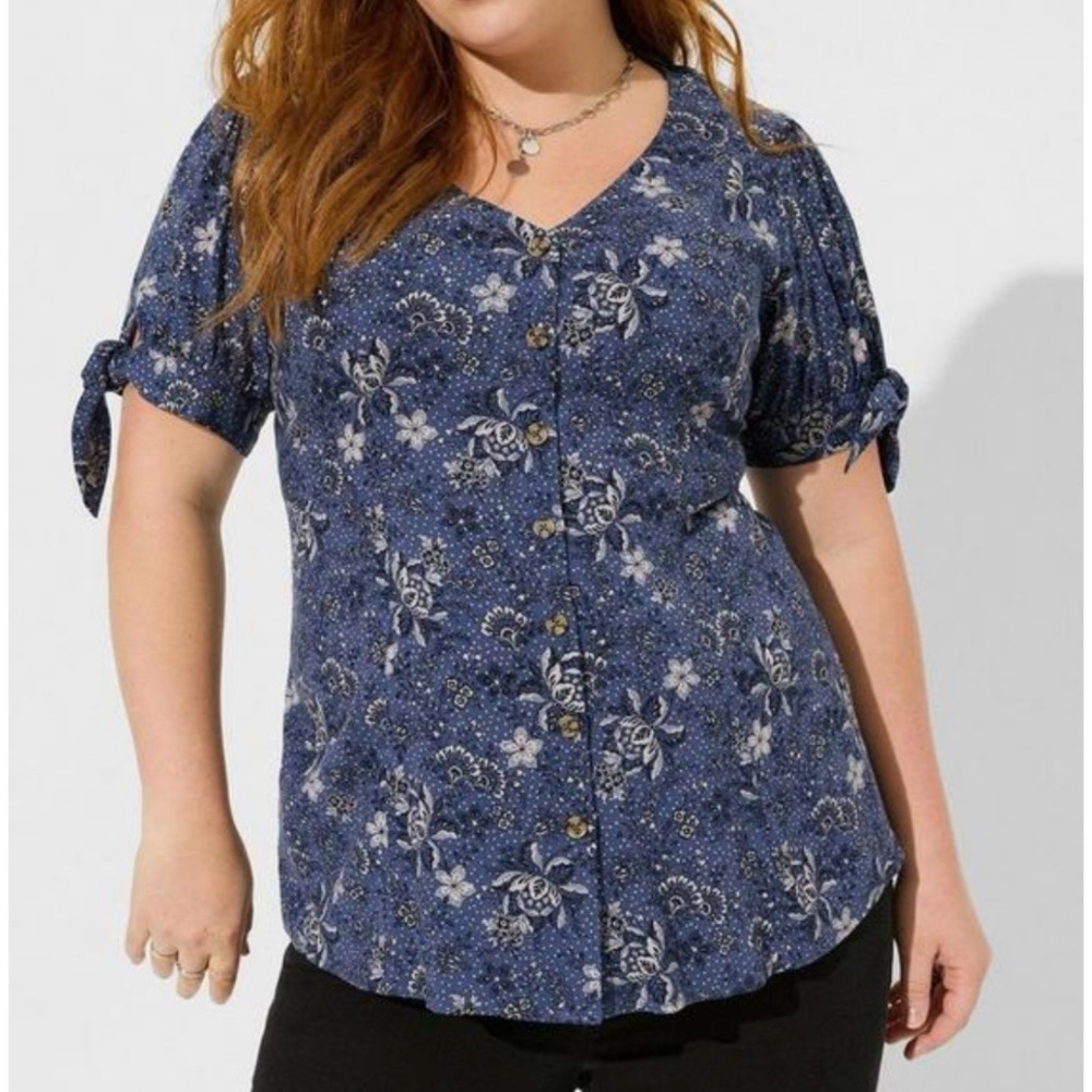 Torrid Fit & Flare Tie Sleeve Slub Top Plus Size 2X